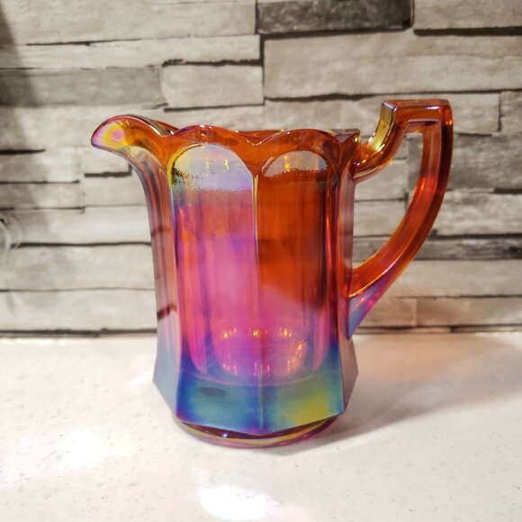 Other - Vintage Red Carnival Glass Pitcher Creamer Lusterware Iridescent MCM